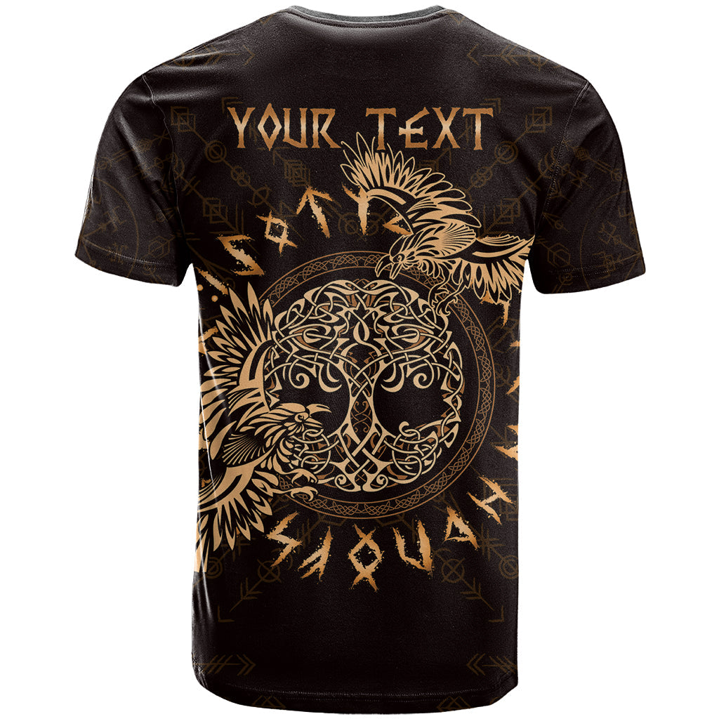 Personalized Odin's Celtic Raven T-Shirt Gold Scandinavian Tattoo Graphic Tee
