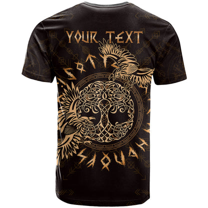 Personalized Odin's Celtic Raven T-Shirt Gold Scandinavian Tattoo Graphic Tee