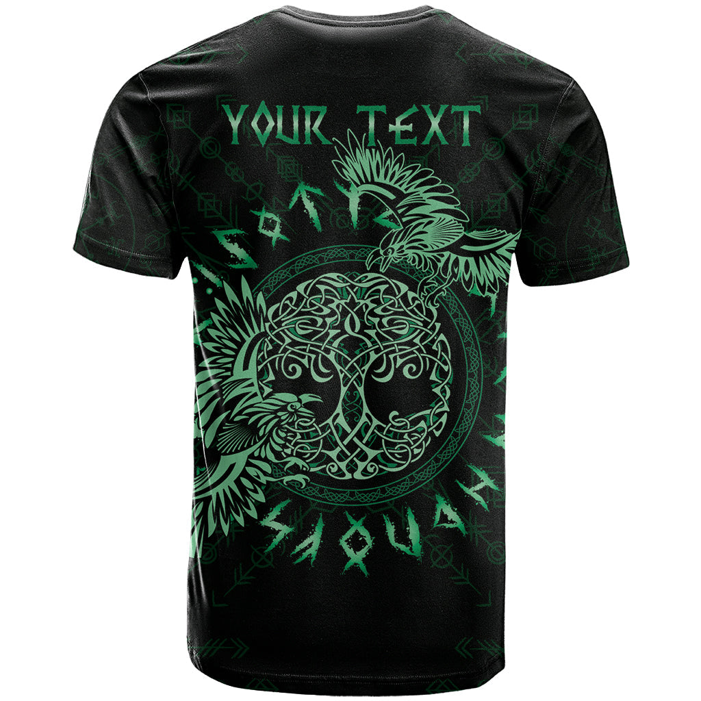 Personalized Odin's Celtic Raven T-Shirt Green Scandinavian Tattoo Graphic Tee
