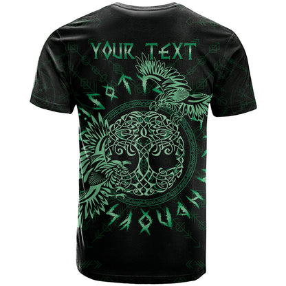 Personalized Odin's Celtic Raven T-Shirt Green Scandinavian Tattoo Graphic Tee
