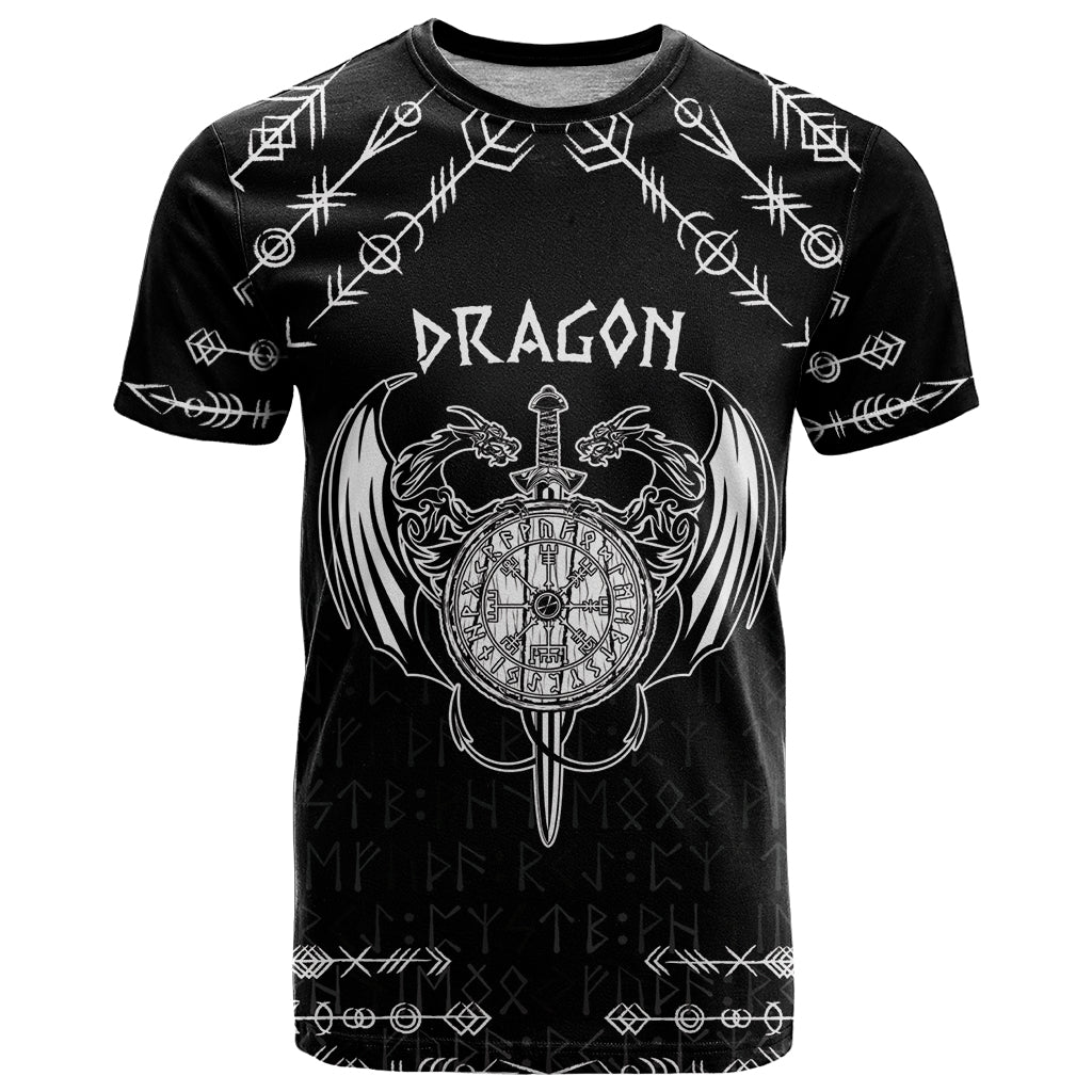 Personalized Viking Dragon T-Shirt with Sword Black Scandinavian Tattoo Graphic Tee