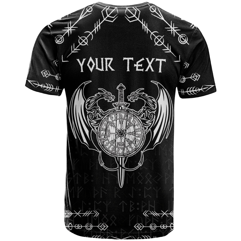Personalized Viking Dragon T-Shirt with Sword Black Scandinavian Tattoo Graphic Tee