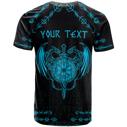 Personalized Viking Dragon T-Shirt with Sword Blue Scandinavian Tattoo Graphic Tee