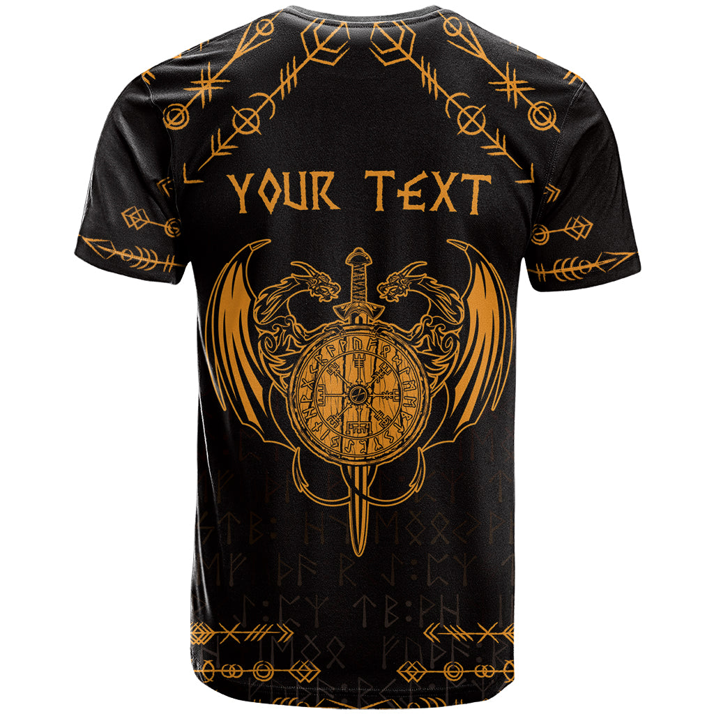Personalized Viking Dragon T-Shirt with Sword Gold Scandinavian Tattoo Graphic Tee
