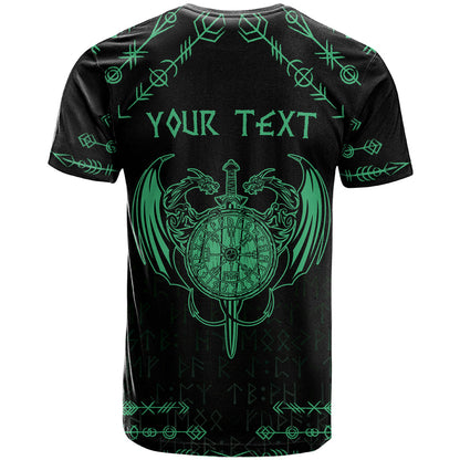 Personalized Viking Dragon T-Shirt with Sword Green Scandinavian Tattoo Graphic Tee