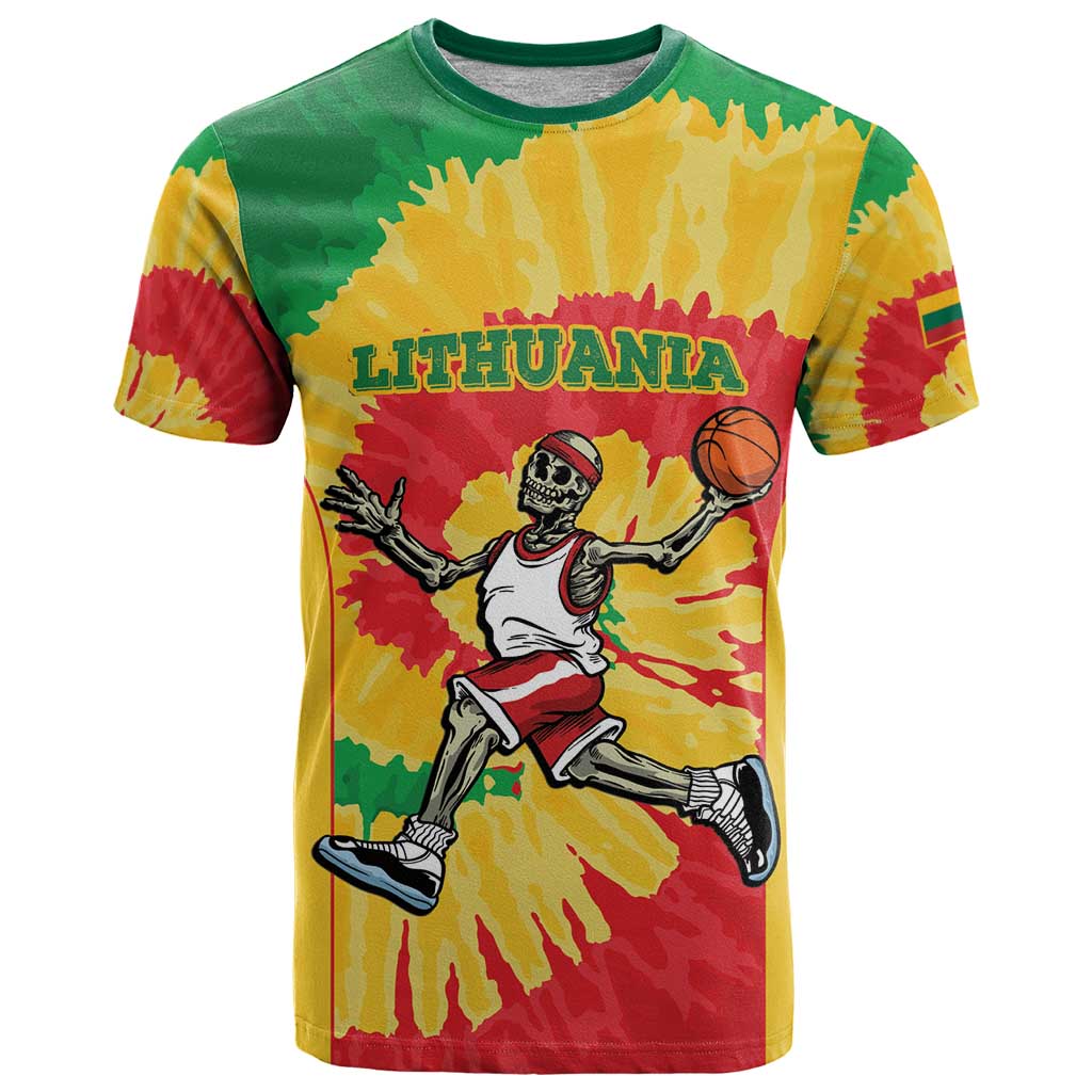 Lithuania Basketball Skeleton Personalized T-Shirt Skullman Lithuania Tie Dye Graphic Tee
