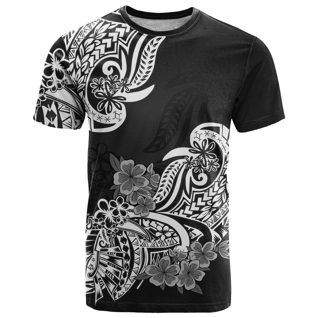 Polynesian T-Shirt Pacific Flower Mix Floral Tribal Tattoo Black Vibe Graphic Tee