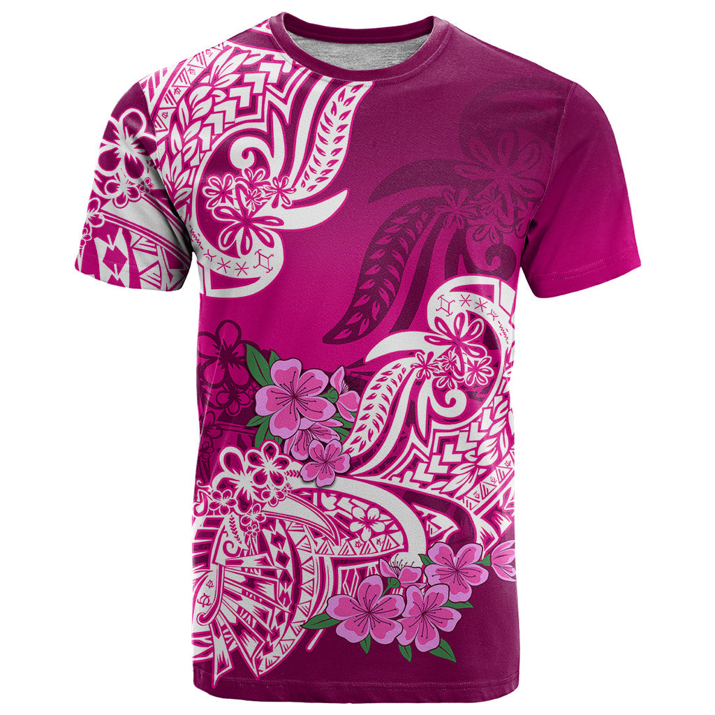 Polynesian T-Shirt Pacific Flower Mix Floral Tribal Tattoo Pink Vibe Graphic Tee