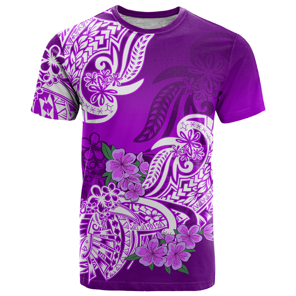 Polynesian T-Shirt Pacific Flower Mix Floral Tribal Tattoo Purple Vibe Graphic Tee
