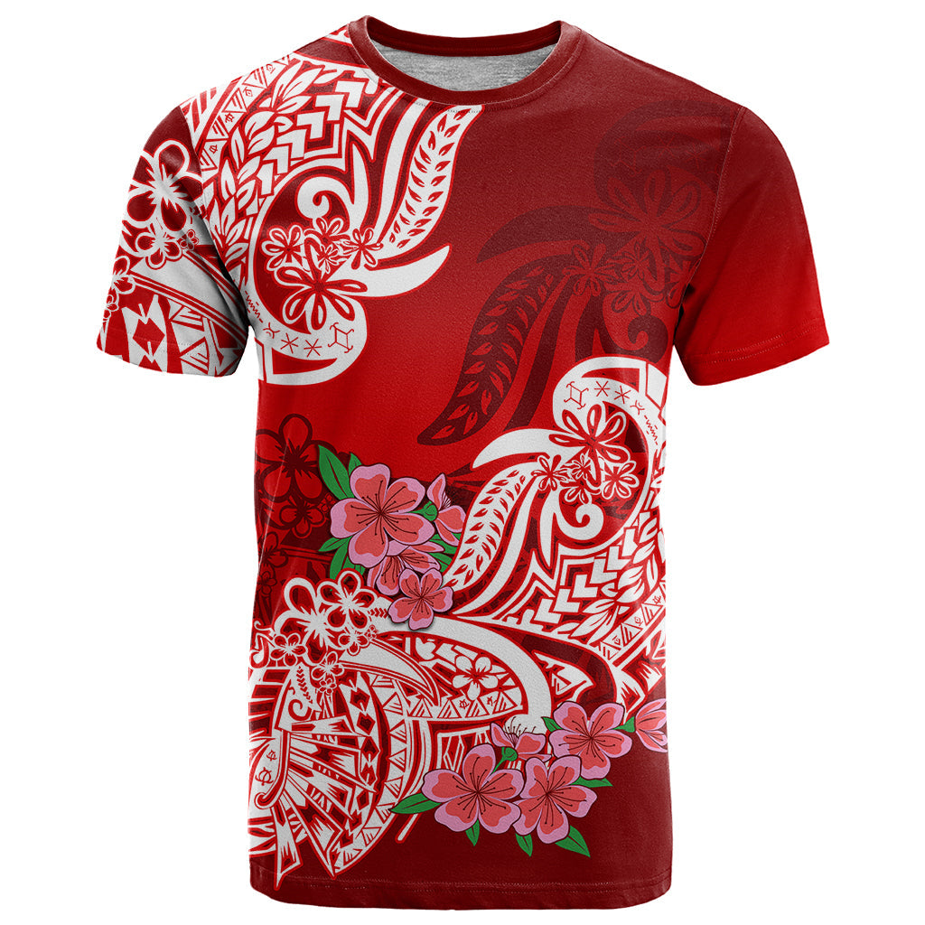 Polynesian T-Shirt Pacific Flower Mix Floral Tribal Tattoo Red Vibe Graphic Tee