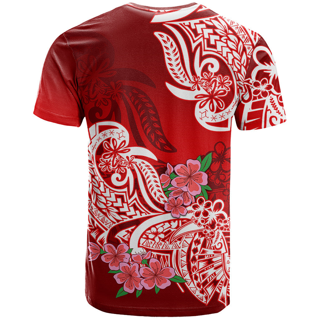 Polynesian T-Shirt Pacific Flower Mix Floral Tribal Tattoo Red Vibe Graphic Tee
