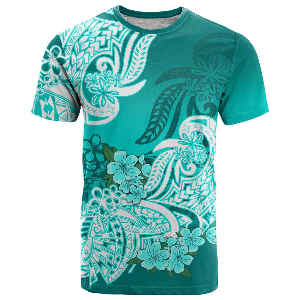 Polynesian T-Shirt Pacific Flower Mix Floral Tribal Tattoo Turquoise Vibe Graphic Tee