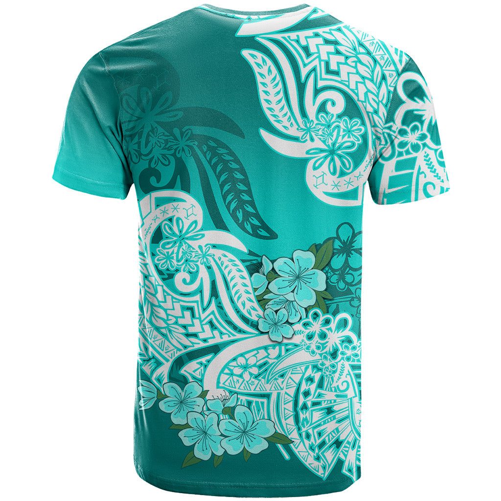 Polynesian T-Shirt Pacific Flower Mix Floral Tribal Tattoo Turquoise Vibe Graphic Tee