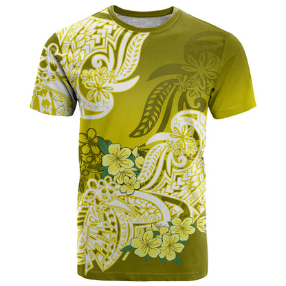 Polynesian T-Shirt Pacific Flower Mix Floral Tribal Tattoo Yellow Vibe Graphic Tee