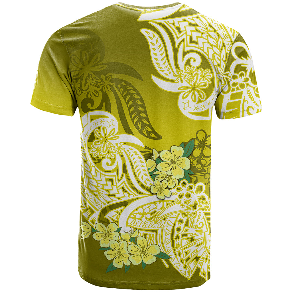 Polynesian T-Shirt Pacific Flower Mix Floral Tribal Tattoo Yellow Vibe Graphic Tee