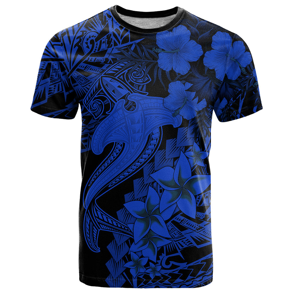Aloha Hawaii T-Shirt Hammerhead Shark Tattoo Polynesian Summer - Blue Graphic Tee