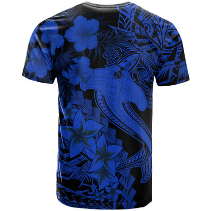 Aloha Hawaii T-Shirt Hammerhead Shark Tattoo Polynesian Summer - Blue Graphic Tee