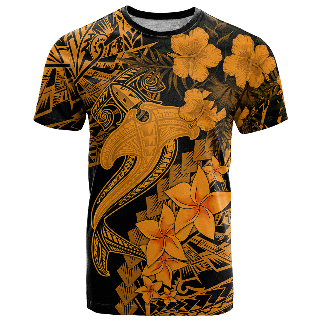 Aloha Hawaii T-Shirt Hammerhead Shark Tattoo Polynesian Summer - Gold Graphic Tee