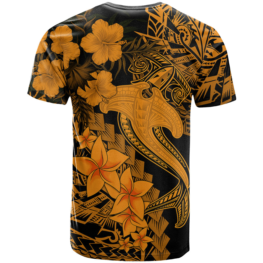 Aloha Hawaii T-Shirt Hammerhead Shark Tattoo Polynesian Summer - Gold Graphic Tee