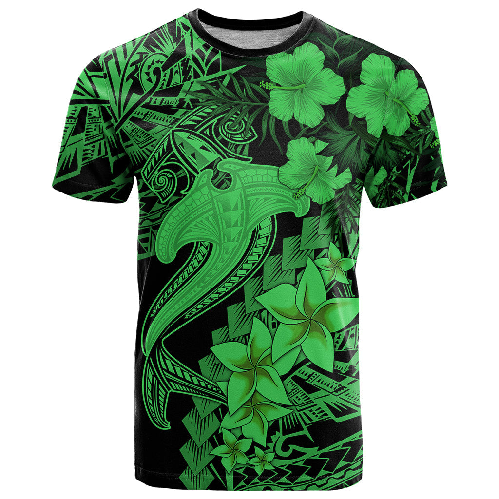 Aloha Hawaii T-Shirt Hammerhead Shark Tattoo Polynesian Summer - Green Graphic Tee