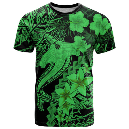 Aloha Hawaii T-Shirt Hammerhead Shark Tattoo Polynesian Summer - Green Graphic Tee