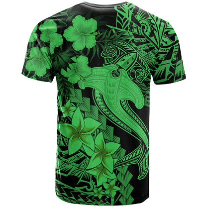 Aloha Hawaii T-Shirt Hammerhead Shark Tattoo Polynesian Summer - Green Graphic Tee