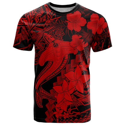 Aloha Hawaii T-Shirt Hammerhead Shark Tattoo Polynesian Summer - Red Graphic Tee