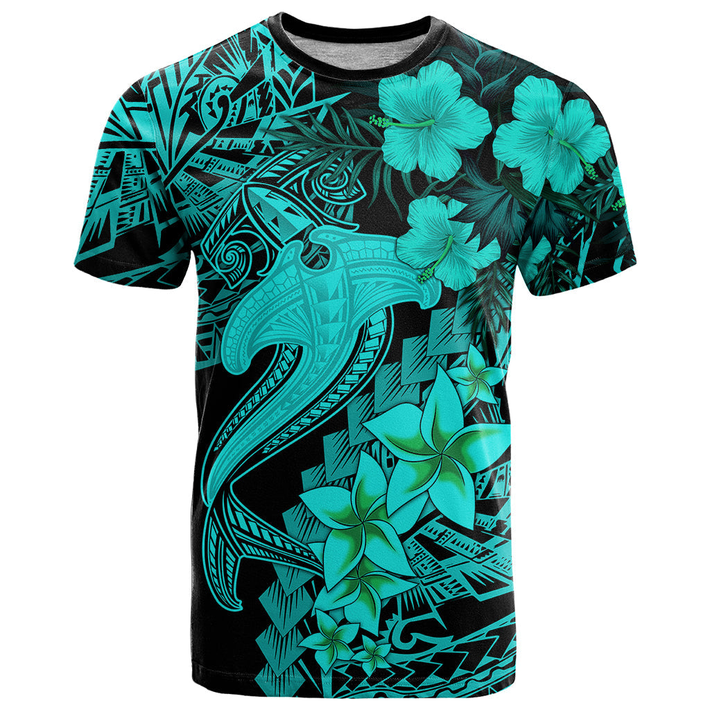 Aloha Hawaii T-Shirt Hammerhead Shark Tattoo Polynesian Summer - Turquoise Graphic Tee
