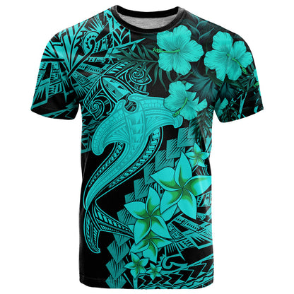 Aloha Hawaii T-Shirt Hammerhead Shark Tattoo Polynesian Summer - Turquoise Graphic Tee