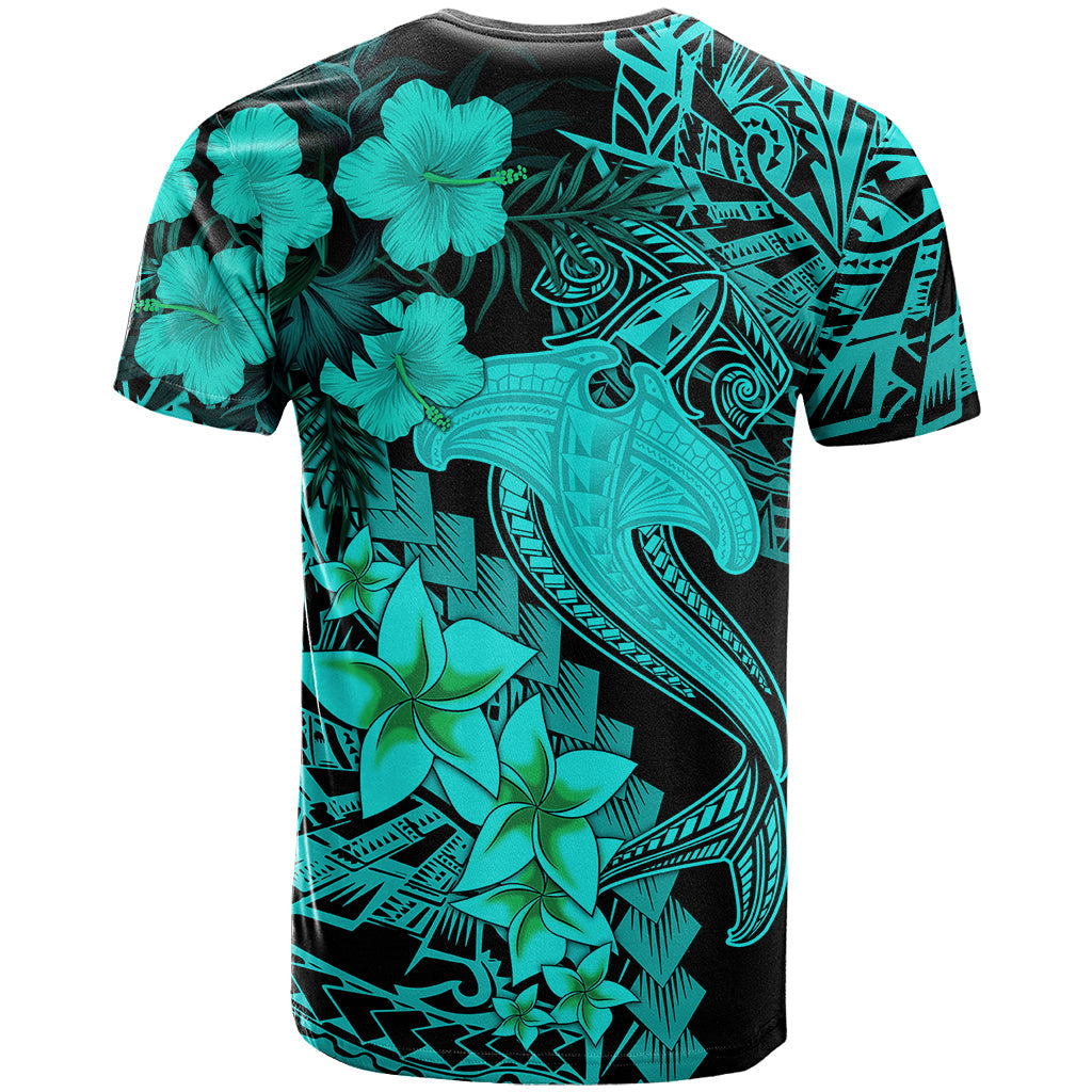 Aloha Hawaii T-Shirt Hammerhead Shark Tattoo Polynesian Summer - Turquoise Graphic Tee