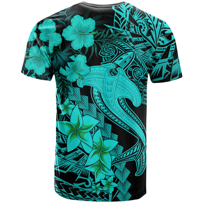 Aloha Hawaii T-Shirt Hammerhead Shark Tattoo Polynesian Summer - Turquoise Graphic Tee