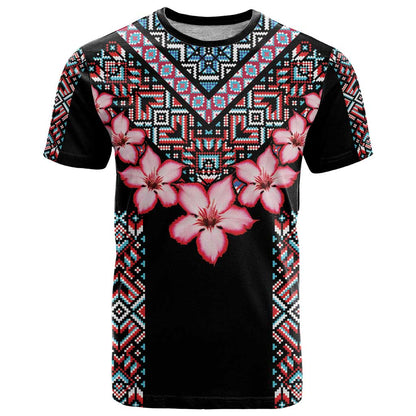 Africa Adenium Multiflorum Flowers T-Shirt Mix Native Tribal Pattern Graphic Tee