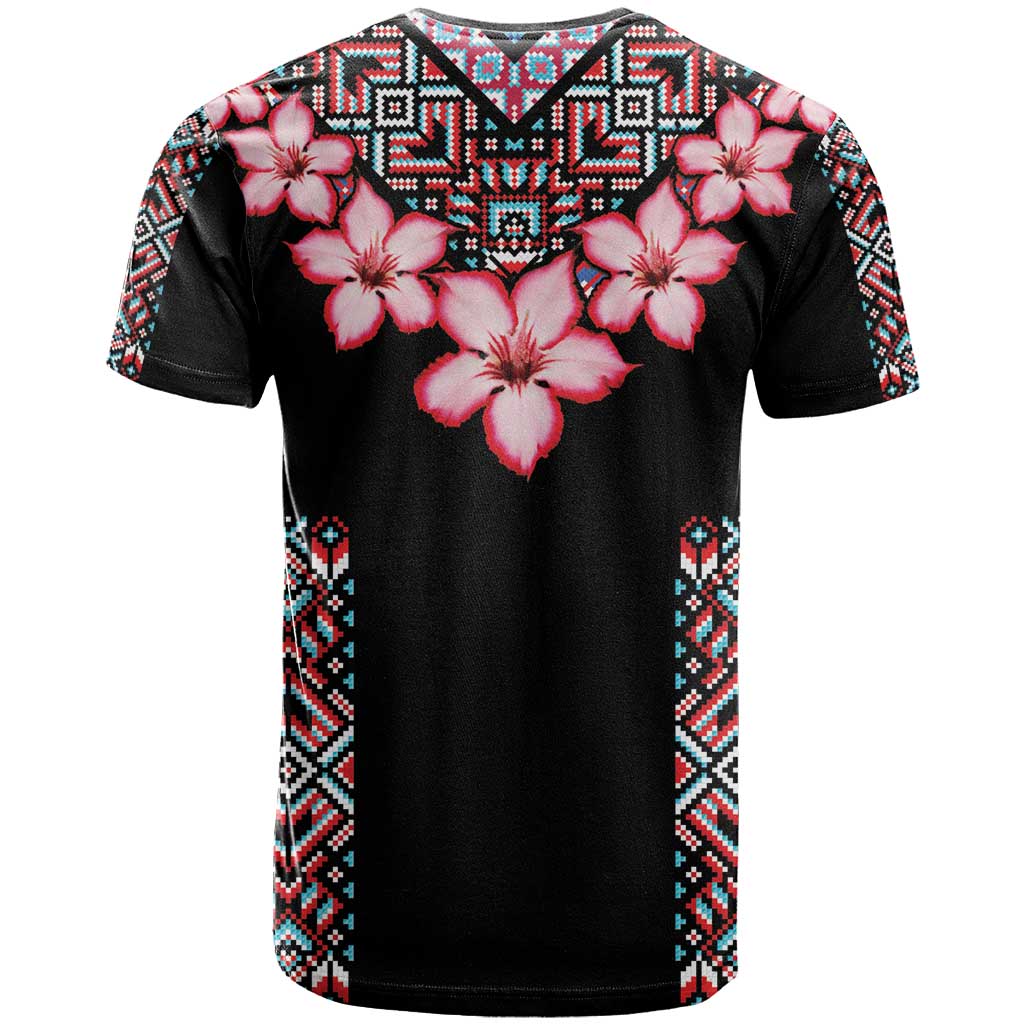 Africa Adenium Multiflorum Flowers T-Shirt Mix Native Tribal Pattern Graphic Tee