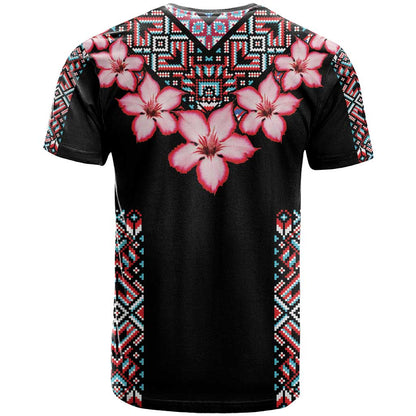 Africa Adenium Multiflorum Flowers T-Shirt Mix Native Tribal Pattern Graphic Tee