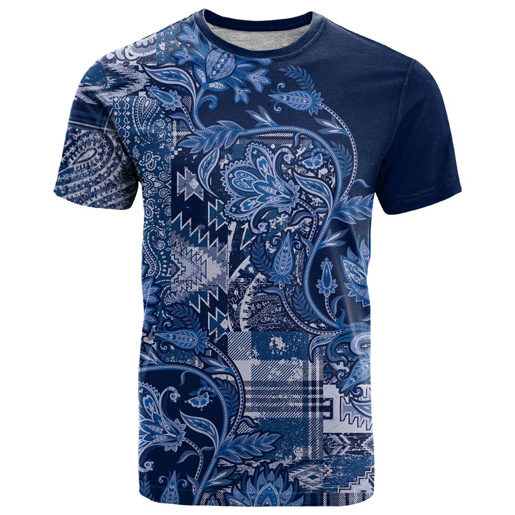 Africa Floral mix Maasai Shuka T-Shirt Blue Moitf Graphic Tee