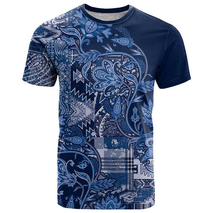 Africa Floral mix Maasai Shuka T-Shirt Blue Moitf Graphic Tee