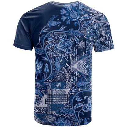 Africa Floral mix Maasai Shuka T-Shirt Blue Moitf Graphic Tee