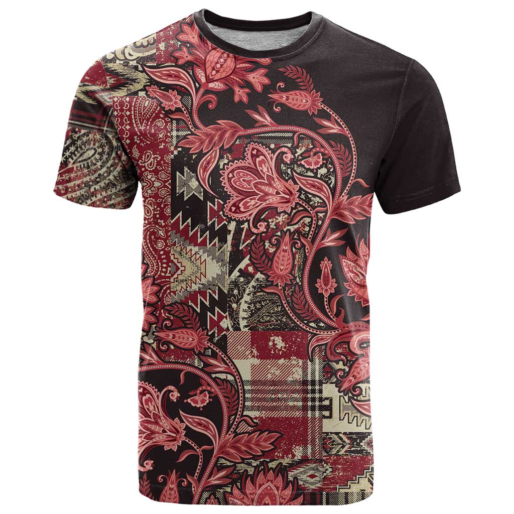 Africa Floral mix Maasai Shuka T-Shirt Red Moitf Graphic Tee
