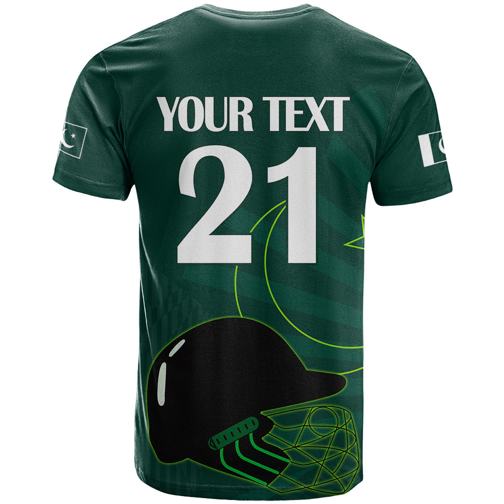 Custom Pakistan Cricket Helmet T-Shirt Proud Shaheen Falcon Star and Crescent Graphic Tee