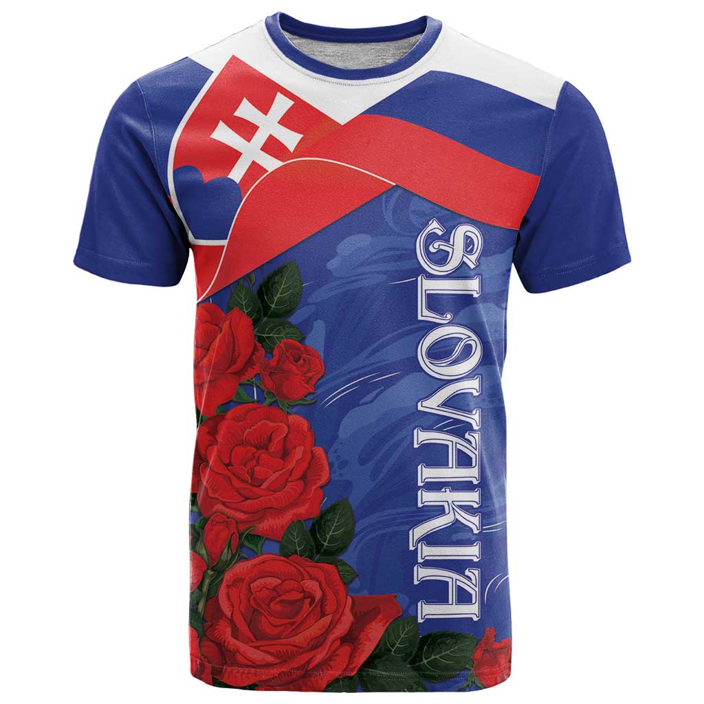 Slovakia Flag Mixed Rose Flowers T-Shirt Graphic Tee