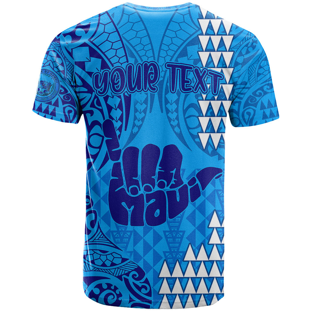 Personalised Strong Maui T-Shirt Good Living Hawaii with Shaka Sign Kakau Tribal Blue Graphic Tee
