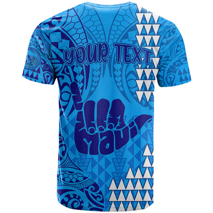Personalised Strong Maui T-Shirt Good Living Hawaii with Shaka Sign Kakau Tribal Blue Graphic Tee
