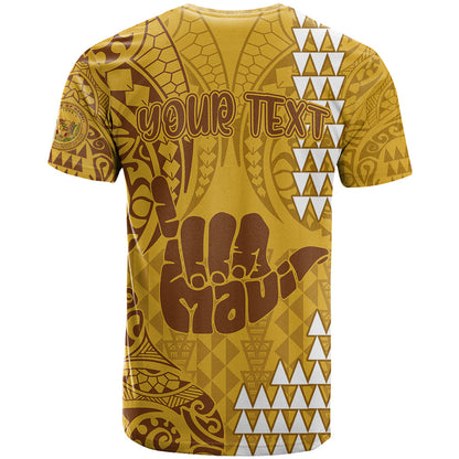 Personalised Strong Maui T-Shirt Good Living Hawaii with Shaka Sign Kakau Tribal Gold Graphic Tee