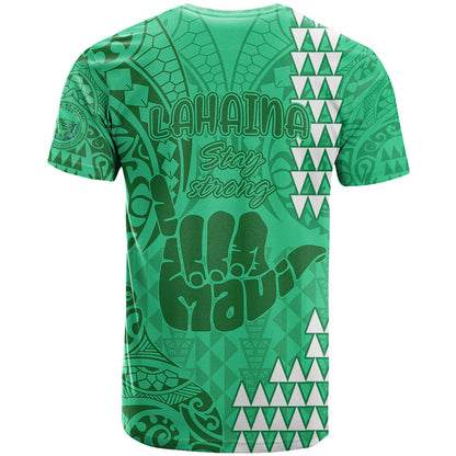 Strong Maui T-Shirt Good Living Hawaii with Shaka Sign Kakau Tribal Green Graphic Tee