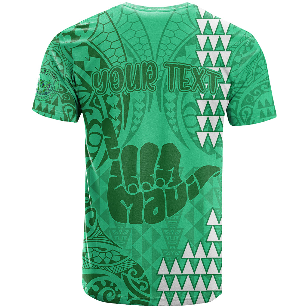 Personalised Strong Maui T-Shirt Good Living Hawaii with Shaka Sign Kakau Tribal Green Graphic Tee