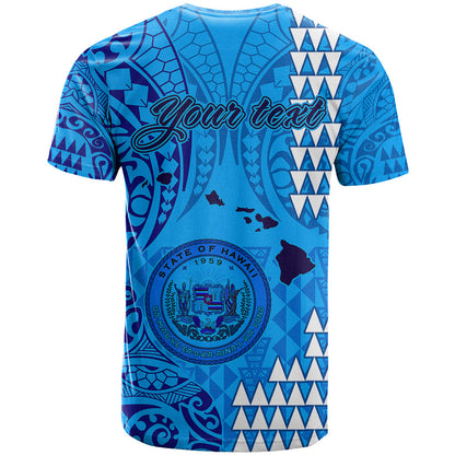 Personalised Maui Island T-Shirt Kakau Tribal Mixed Polynesian Pattern Blue Graphic Tee