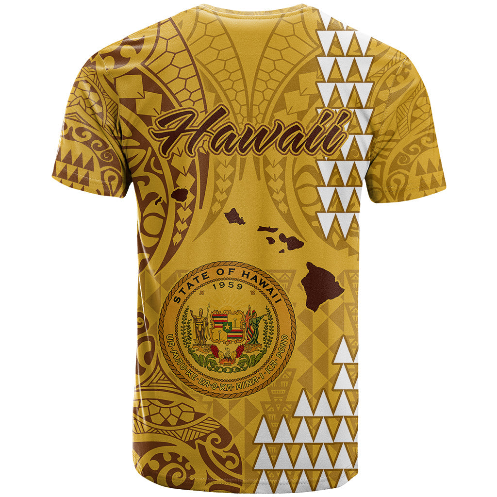 Maui Island T-Shirt Kakau Tribal Mixed Polynesian Pattern Gold Graphic Tee