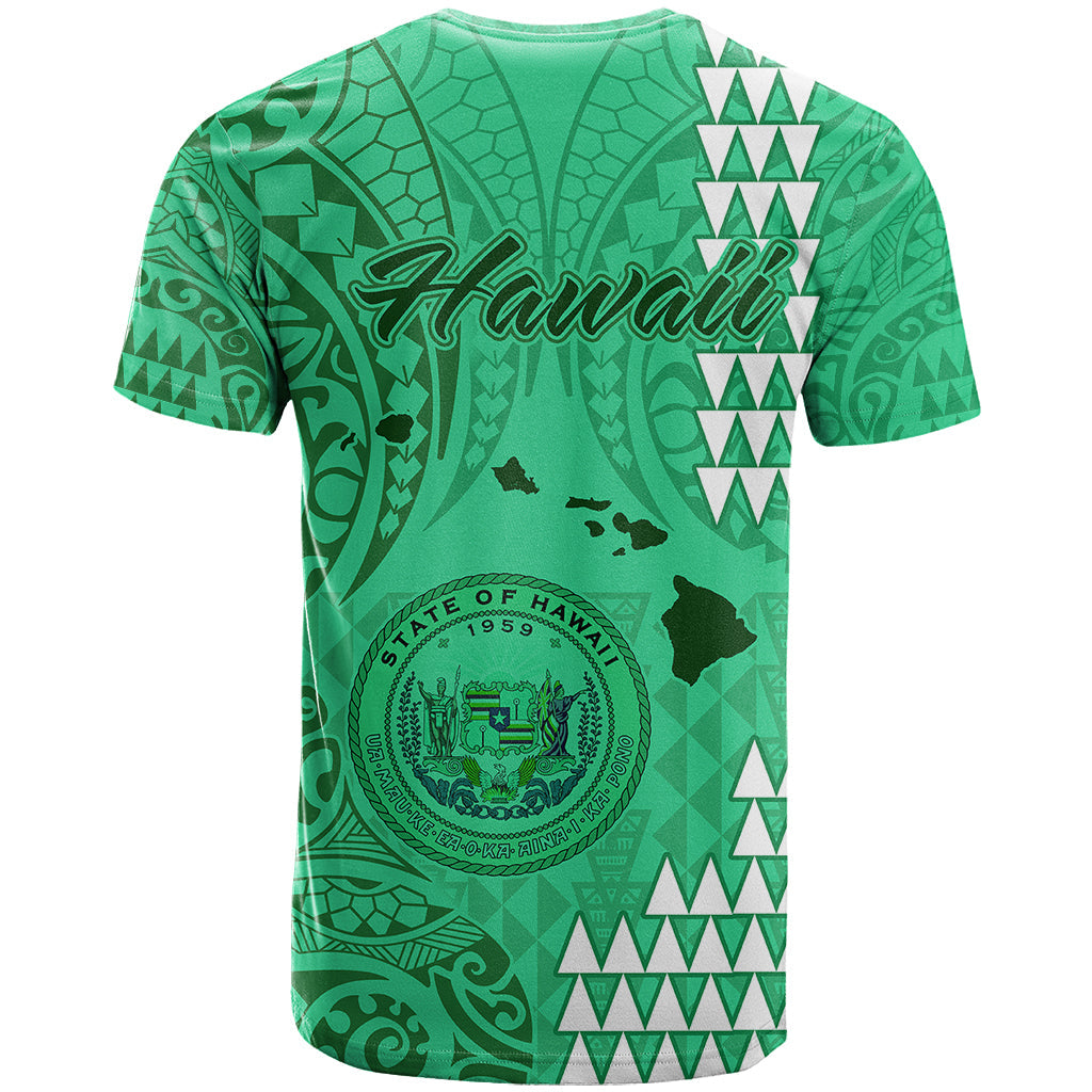 Maui Island T-Shirt Kakau Tribal Mixed Polynesian Pattern Green Graphic Tee