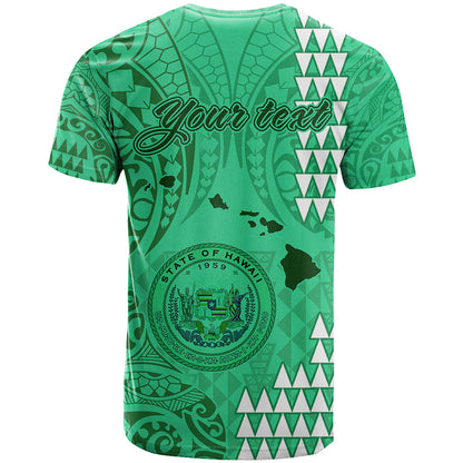 Personalised Maui Island T-Shirt Kakau Tribal Mixed Polynesian Pattern Green Graphic Tee
