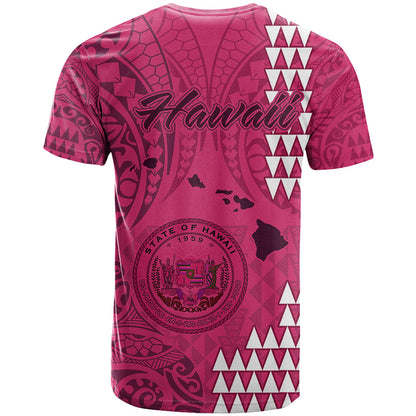 Maui Island T-Shirt Kakau Tribal Mixed Polynesian Pattern Pink Graphic Tee